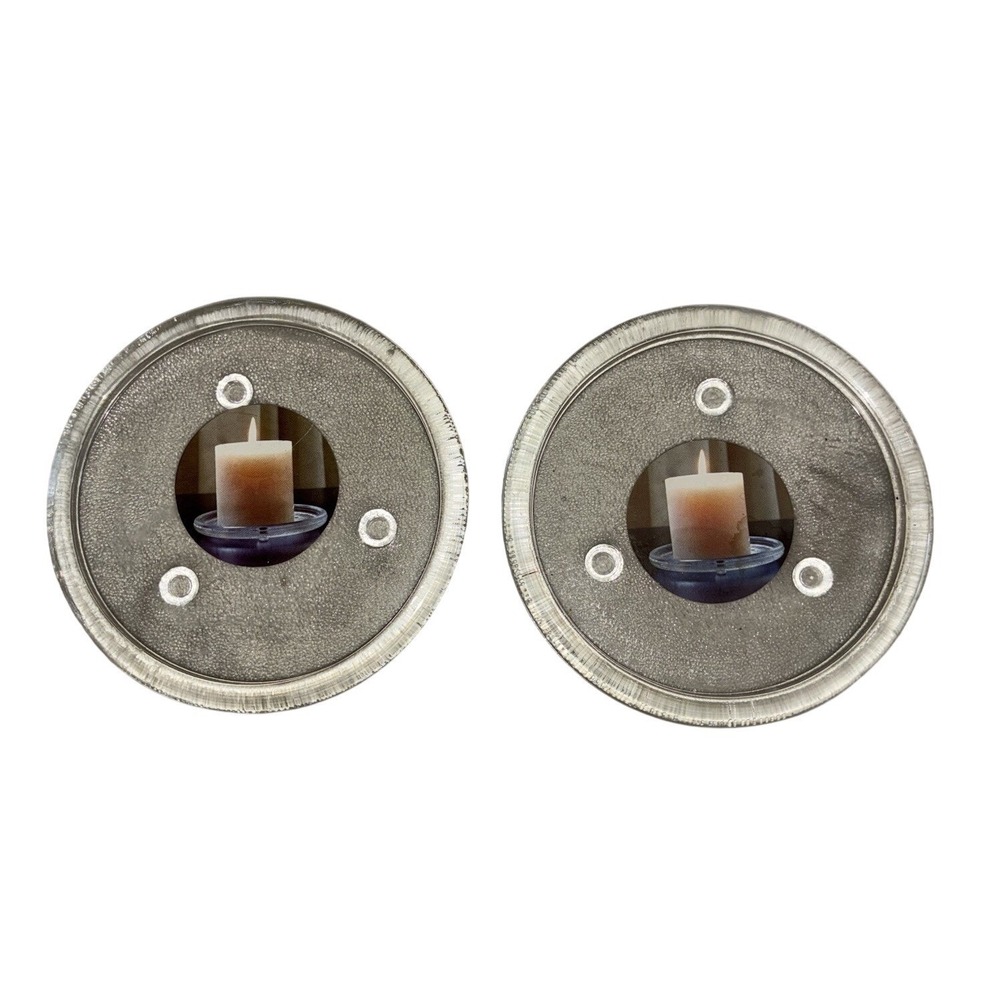 Glass Candle Holders 5" Flat For Large Pillar Candles Set of 2 NEW